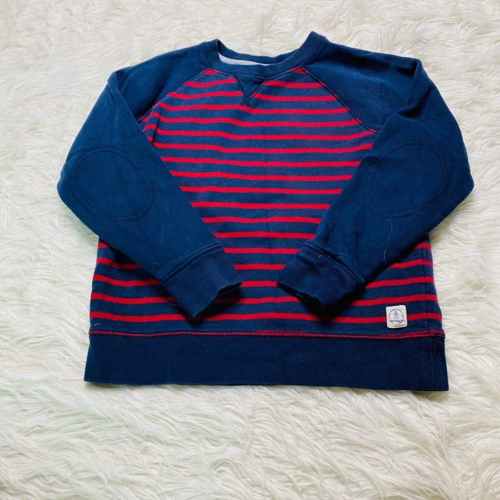 Lands' End Kid's Size Small Navy Blue Red Nautical Striped Crewneck Pullover